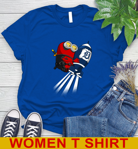 MLB Baseball Detroit Tigers Deadpool Minion Marvel Shirt Women's T-Shirt 10