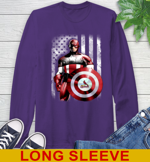 St.Louis Cardinals MLB Baseball Captain America Marvel Avengers American Flag Shirt Long Sleeve T-Shirt 5