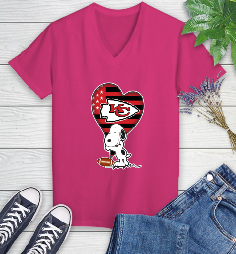 Kansas City Chiefs NFL Football The Peanuts Movie Adorable Snoopy Women's V-Neck T-Shirt 9