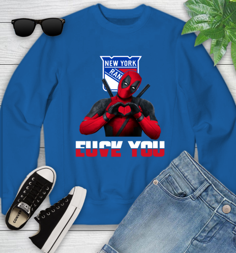 NHL New York Rangers Deadpool Love You Fuck You Hockey Sports Youth Sweatshirt 7