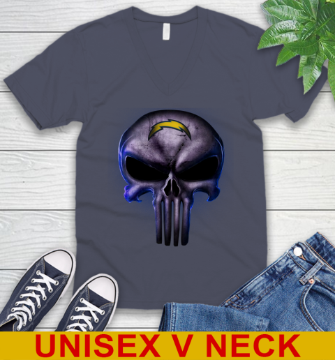 Los Angeles Chargers NFL Football Punisher Skull Sports V-Neck T-Shirt - Image 8