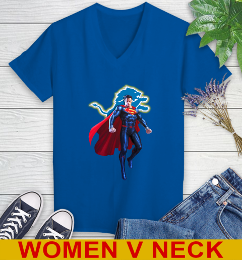 NFL Superman DC Sports Football Detroit Lions Women's V-Neck T-Shirt 11
