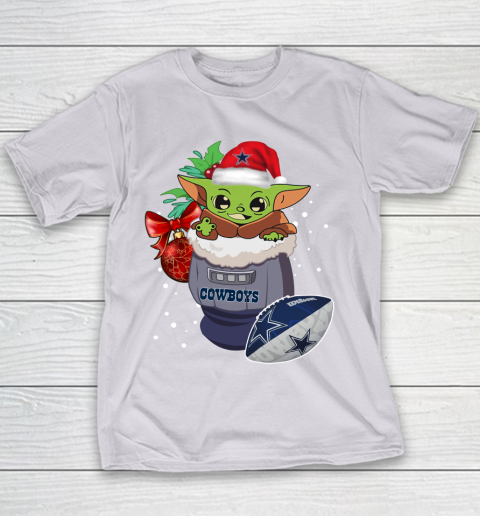 Dallas Cowboys Christmas Baby Yoda Star Wars Funny Happy NFL Youth T-Shirt 5