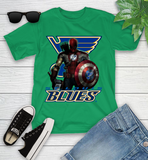 NHL Captain America Thor Spider Man Hawkeye Avengers Endgame Hockey St.Louis Blues Youth T-Shirt 6