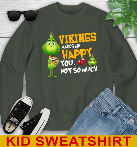 NFL Minnesota Vikings Makes Me Happy You Not So Much Grinch Football Sports Youth Sweatshirt 8