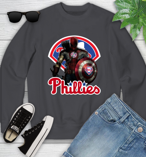 MLB Captain America Thor Spider Man Hawkeye Avengers Endgame Baseball Philadelphia Phillies Youth Sweatshirt 6