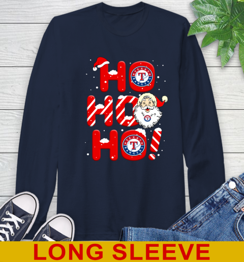Texas Rangers MLB Baseball Ho Ho Ho Santa Claus Merry Christmas Shirt Long  Sleeve T-Shirt