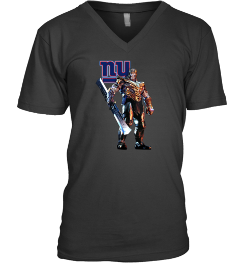 NFL Thanos Marvel Avengers Endgame Football New York Giants V-Neck T-Shirt