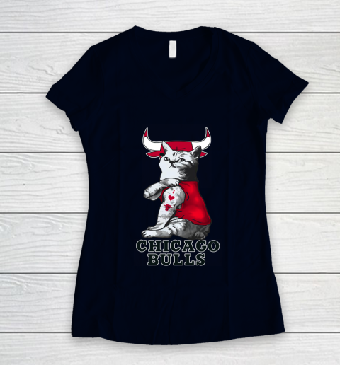 NBA Basketball My Cat Loves Chicago Bulls Women's V-Neck T-Shirt 2