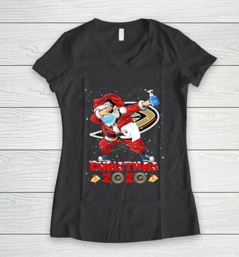 Anaheim Ducks Funny Santa Claus Dabbing Christmas 2020 NHL Women's V-Neck T-Shirt 6