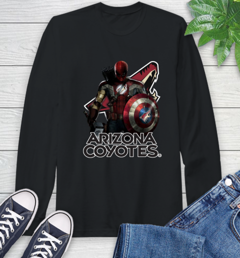 NHL Captain America Thor Spider Man Hawkeye Avengers Endgame Hockey Arizona Coyotes Long Sleeve T-Shirt 2