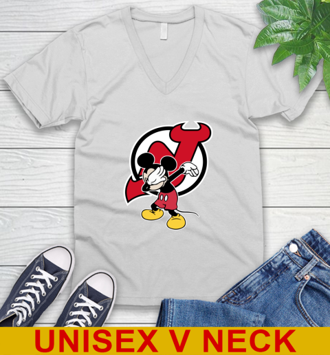 New Jersey Devils NHL Hockey Dabbing Mickey Disney Sports V-Neck T-Shirt