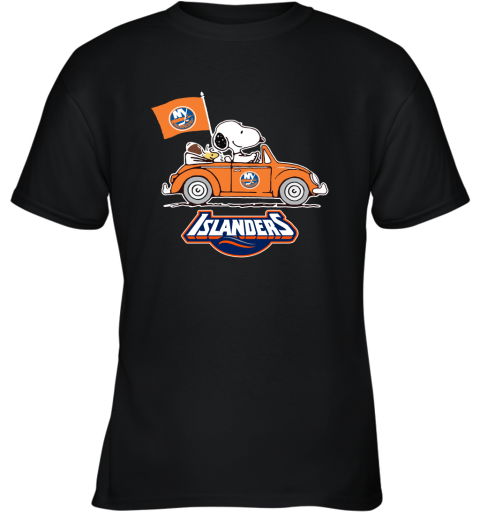 Snoopy And Woodstock Ride The New York Islander Car NHL Youth T-Shirt