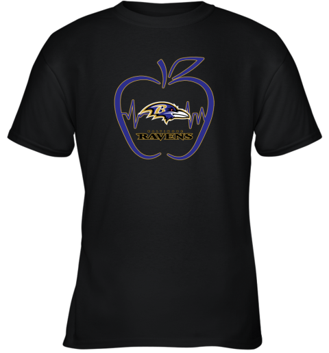 Apple Heartbeat Teacher Symbol Baltimore Ravens Youth T-Shirt