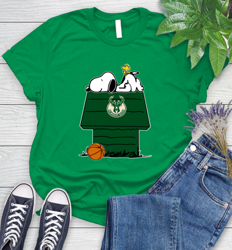 Milwaukee Bucks NBA Basketball Snoopy Woodstock The Peanuts Movie Women's T-Shirt 6