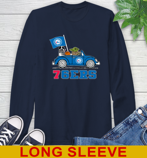 NBA Basketball Philadelphia 76ers Darth Vader Baby Yoda Driving Star Wars Shirt Long Sleeve T-Shirt 4