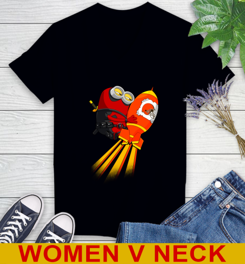 NFL Football Cleveland Browns Deadpool Minion Marvel Shirt Women's V-Neck T-Shirt