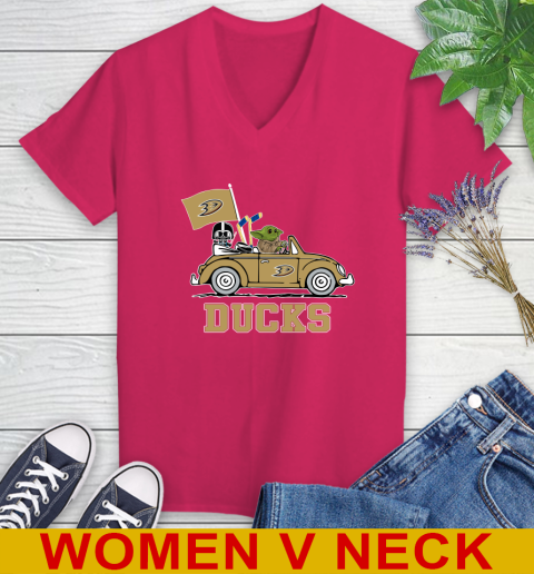 NHL Hockey Anaheim Ducks Darth Vader Baby Yoda Driving Star Wars Shirt Women's V-Neck T-Shirt 10