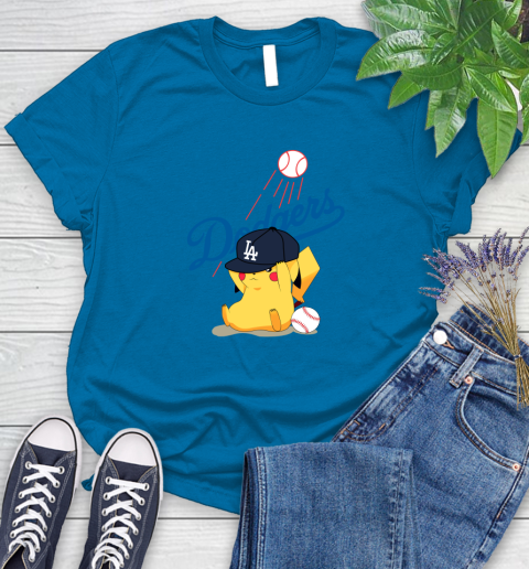 MLB Pikachu Baseball Sports Los Angeles Dodgers Women's T-Shirt 7