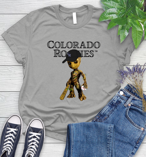 MLB Colorado Rockies Groot Guardians Of The Galaxy Baseball Women's T-Shirt 10