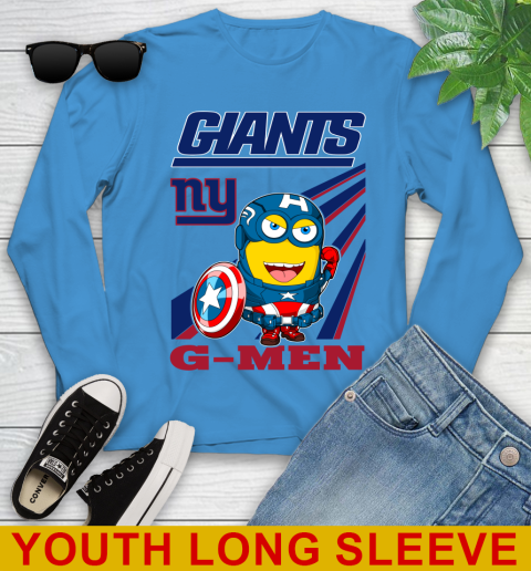 NFL Football New York Giants Captain America Marvel Avengers Minion Shirt Youth Long Sleeve 8