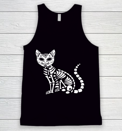 Halloween Shirt For Women and Cat Souls Day Muertos Day Of Dead Cat Sugar Skull Tank Top