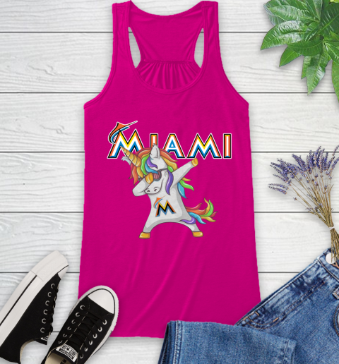 Miami Marlins MLB Baseball Funny Unicorn Dabbing Sports Racerback Tank 8