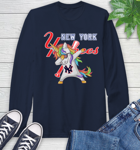 New York Yankees MLB Baseball Funny Unicorn Dabbing Sports Long Sleeve T-Shirt 4
