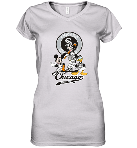 MLB Chicago White Sox Mickey Mouse Donald Duck Goofy Baseball Women's V-Neck T-Shirt