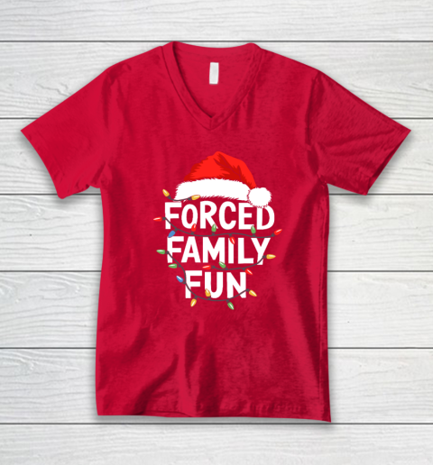 Forced Family Fun Shirt Christmas Pajamas V-Neck T-Shirt 5
