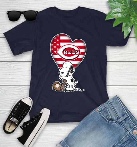 Cincinnati Reds MLB Baseball The Peanuts Movie Adorable Snoopy Youth T-Shirt 3