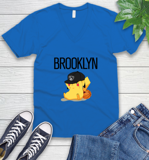 NBA Pikachu Basketball Sports Brooklyn Nets V-Neck T-Shirt 6
