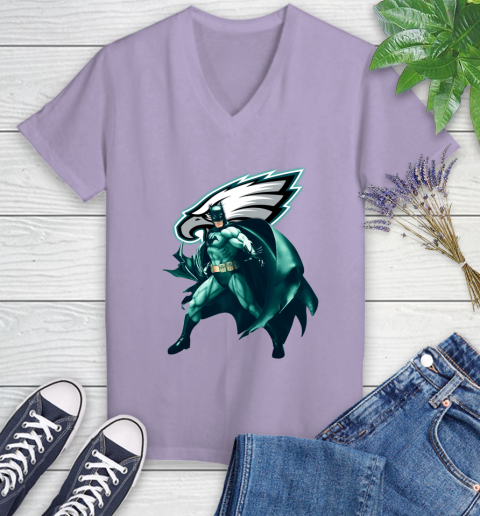 NFL Batman Football Sports Philadelphia Eagles Women's V-Neck T-Shirt 14