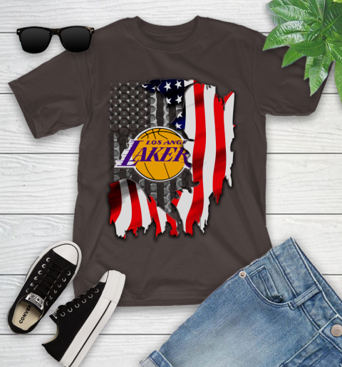 Los Angeles Lakers NBA Basketball American Flag Youth T-Shirt 7