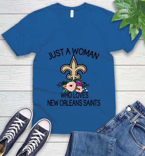 NFL Just A Woman Who Loves New Orleans Saints Football Sports V-Neck T-Shirt 3