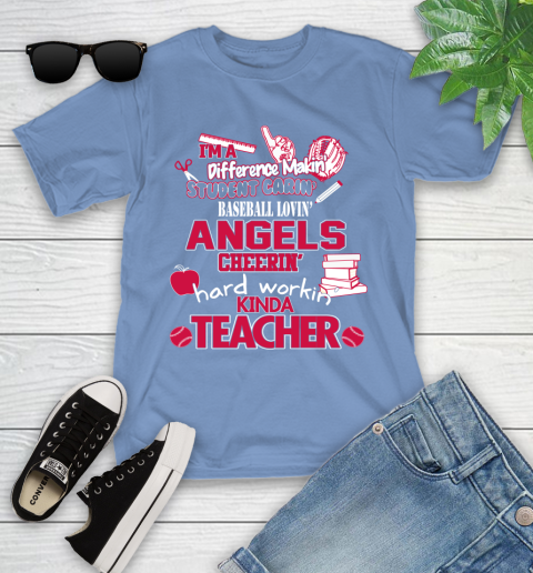 Los Angeles Angels MLB I'm A Difference Making Student Caring Baseball Loving Kinda Teacher Youth T-Shirt 15