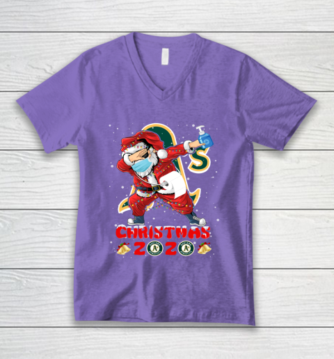 Oakland Athletics Funny Santa Claus Dabbing Christmas 2020 MLB V-Neck T-Shirt 8