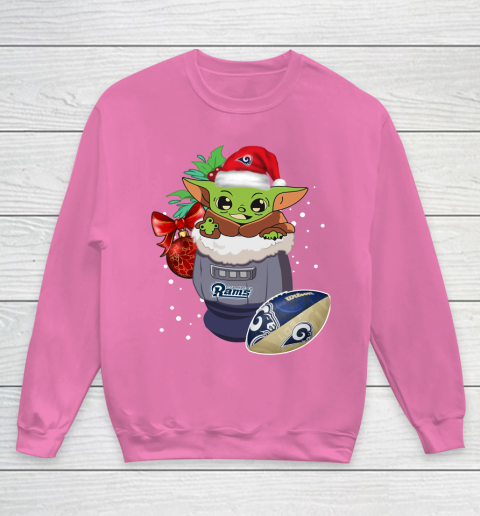 Los Angeles Rams Christmas Baby Yoda Star Wars Funny Happy NFL Youth Sweatshirt 7