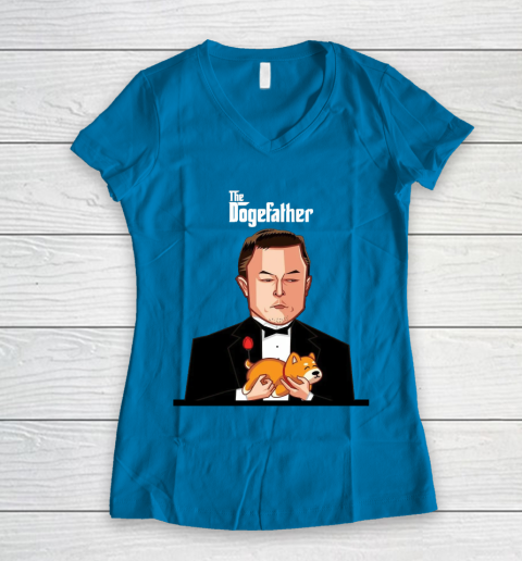 Dogecoin The DogeFather Funny Women's V-Neck T-Shirt 5
