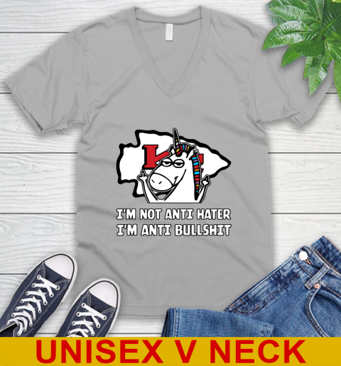 Kansas City Chiefs NFL Football Unicorn I'm Not Anti Hater I'm Anti Bullshit V-Neck T-Shirt 4