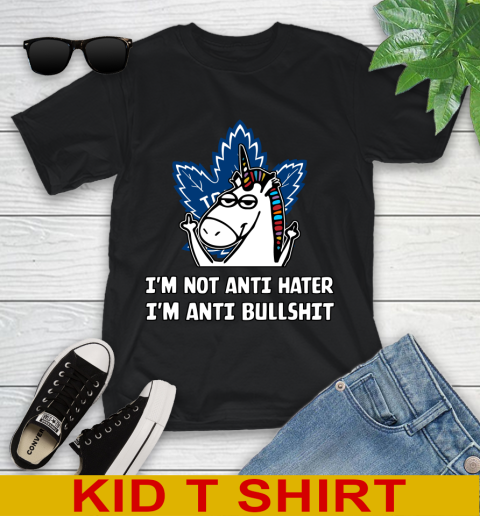 Toronto Maple Leafs NHL Hockey Unicorn I'm Not Anti Hater I'm Anti Bullshit Youth T-Shirt 2