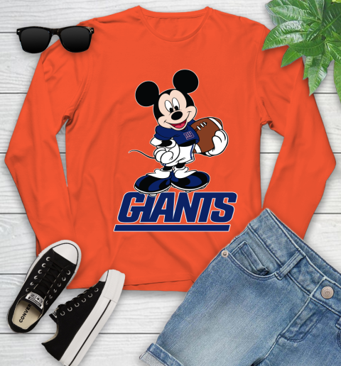 NFL Football New York Giants Cheerful Mickey Mouse Shirt Youth Long Sleeve 4