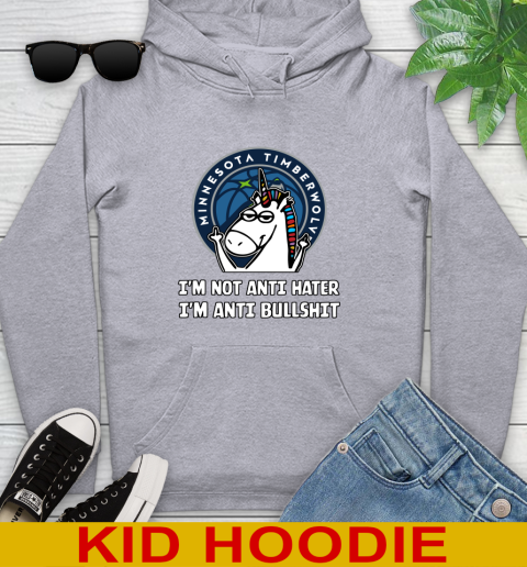 Minnesota Timberwolves NBA Basketball Unicorn I'm Not Anti Hater I'm Anti Bullshit Youth Hoodie 6