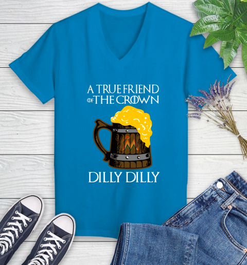 MLB Miami Marlins A True Friend Of The Crown Game Of Thrones Beer Dilly Dilly Baseball Women's V-Neck T-Shirt 7