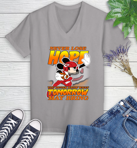 Kansas City Chiefs NFL Football Mickey Disney Never Lose Hope Women's V-Neck T-Shirt 4