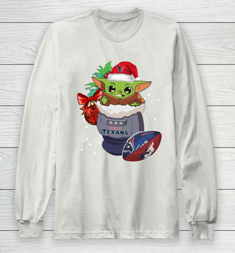 Houston Texans Christmas Baby Yoda Star Wars Funny Happy NFL Long Sleeve T-Shirt 12