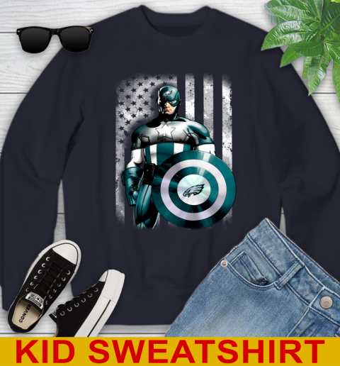 Philadelphia Eagles NFL Football Captain America Marvel Avengers American Flag Shirt Youth Sweatshirt 2