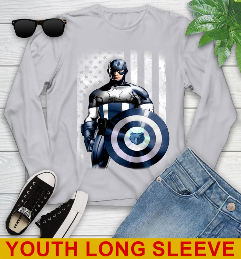 Memphis Grizzlies NBA Basketball Captain America Marvel Avengers American Flag Shirt Youth Long Sleeve 5