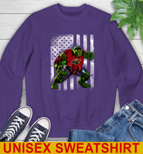 Minnesota Wild Hulk Marvel Avengers NHL Hockey American Flag Sweatshirt 5 Minnesota Wild Hulk Marvel Avengers NHL Hockey American Flag Sweatshirt - Image 5