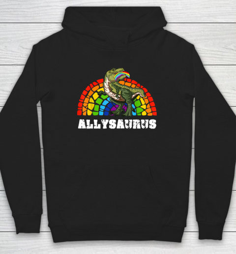 Allysaurus Dinosaur In Rainbow Flag For Ally LGBT Pride Hoodie
